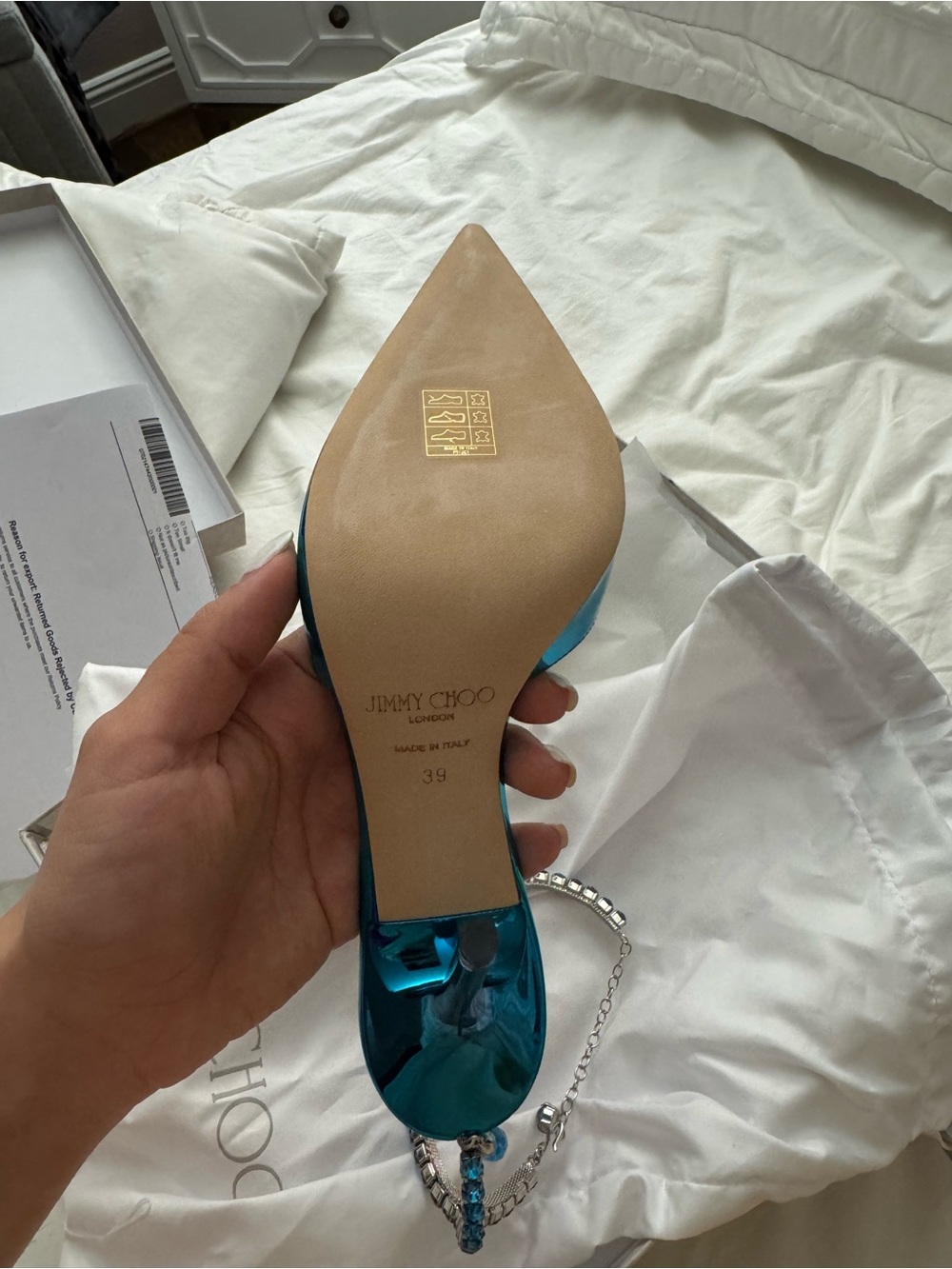 NWT Jimmy Choo Saeda 100 Pointed-Toe Slingback Heels with Crystal Strap 39 - Picture 3 of 3